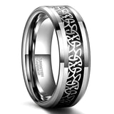 Load image into Gallery viewer, Ringsmaker 8mm Tungsten Carbide Rings Men Women Silver Beveled Edge Celtic Knot Rings Black Carbon Fiber Inlay Ring