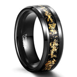 Load image into Gallery viewer, Ringsmaker 8mm Men Black Tungsten Carbide Ring Black And Gold Foils Inlay Beveled Ring